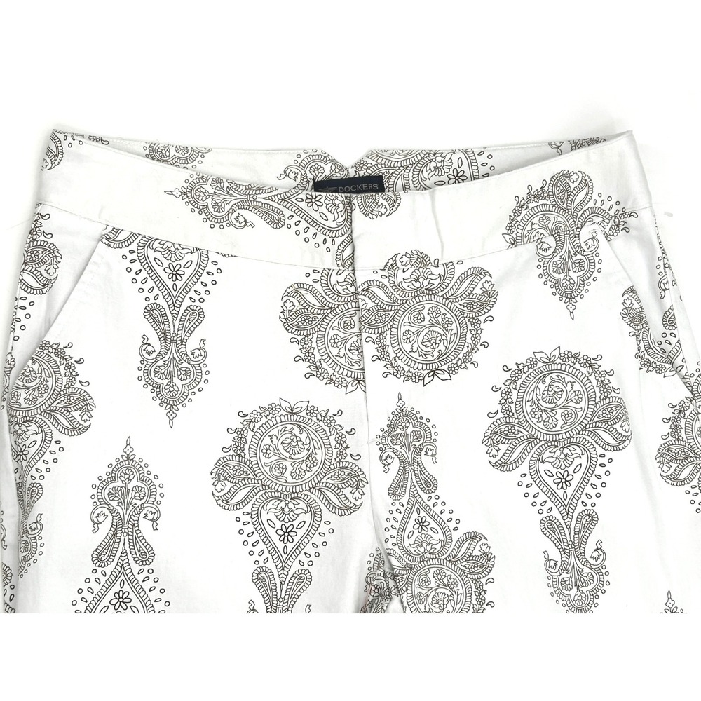 Dockers Stretch Paisley Print Cropped Pants Size 10 White Career quiet luxury - Picture 3 of 7